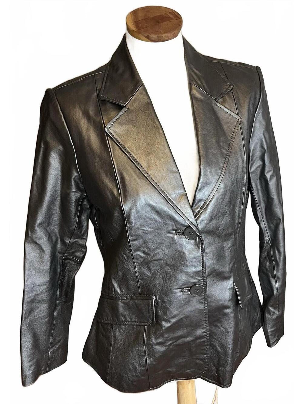 Vintage women’s leather jacket Metrostyle size 12 Silver Grey Metallic 90s Y2K